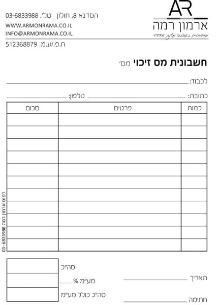 חשבוניות מס זיכוי דוגמא 3